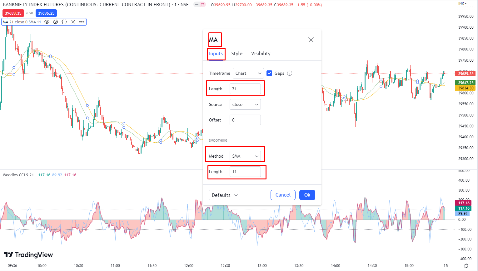 Customize the moving average value on tradingview platform