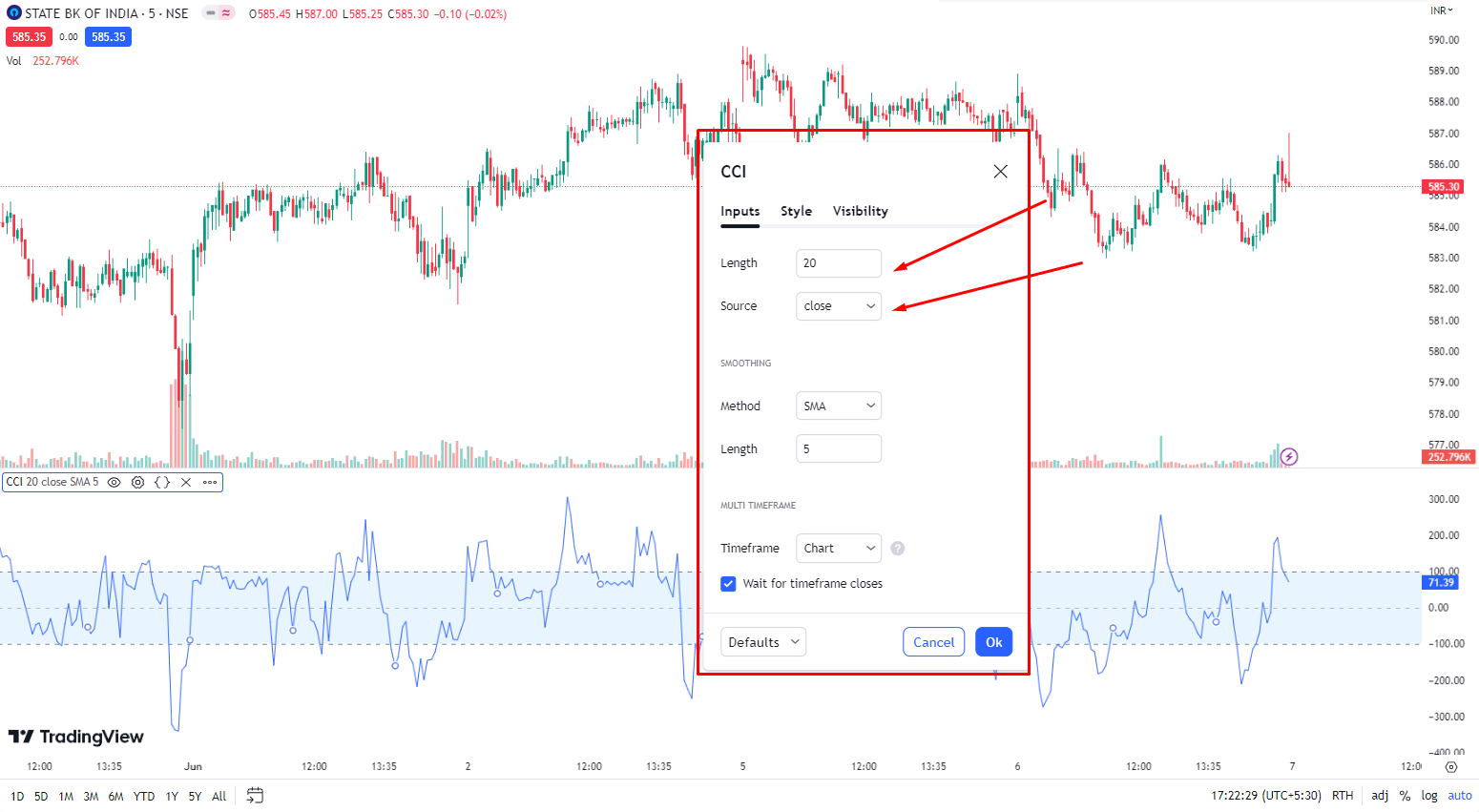Commodity Channel Index (CCI) Indicator settings 2